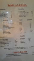 La Peña menu