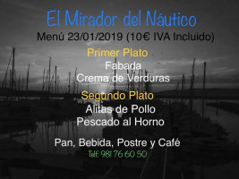 Real Club Nautico Portosin El Mirador menu