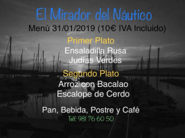 Real Club Nautico Portosin El Mirador menu