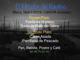 Real Club Nautico Portosin El Mirador menu