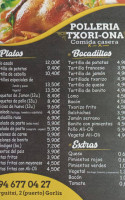 Pollería Txori Ona menu