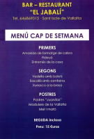 Bar Restaurant El Jabalí Scp menu