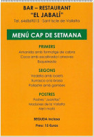 Bar Restaurant El Jabalí Scp menu